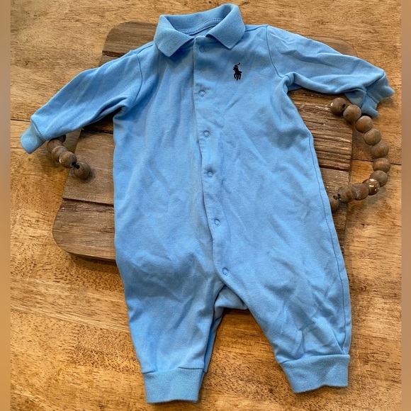 Polo Ralph Lauren Other - Polo by Ralph Lauren Infant Size 3 Months Light Blue Cotton Long Sleeve Romper